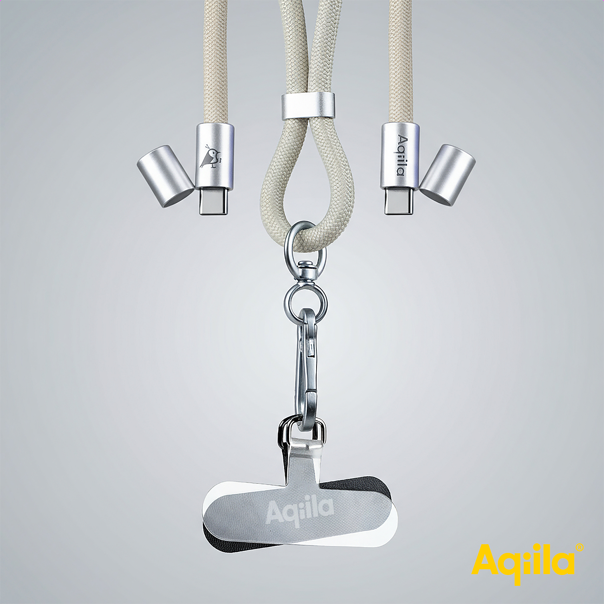 Thumbnail - AQIILA 2-in-1 Lanyard Lade- & Synchronisationskabel, Beige
